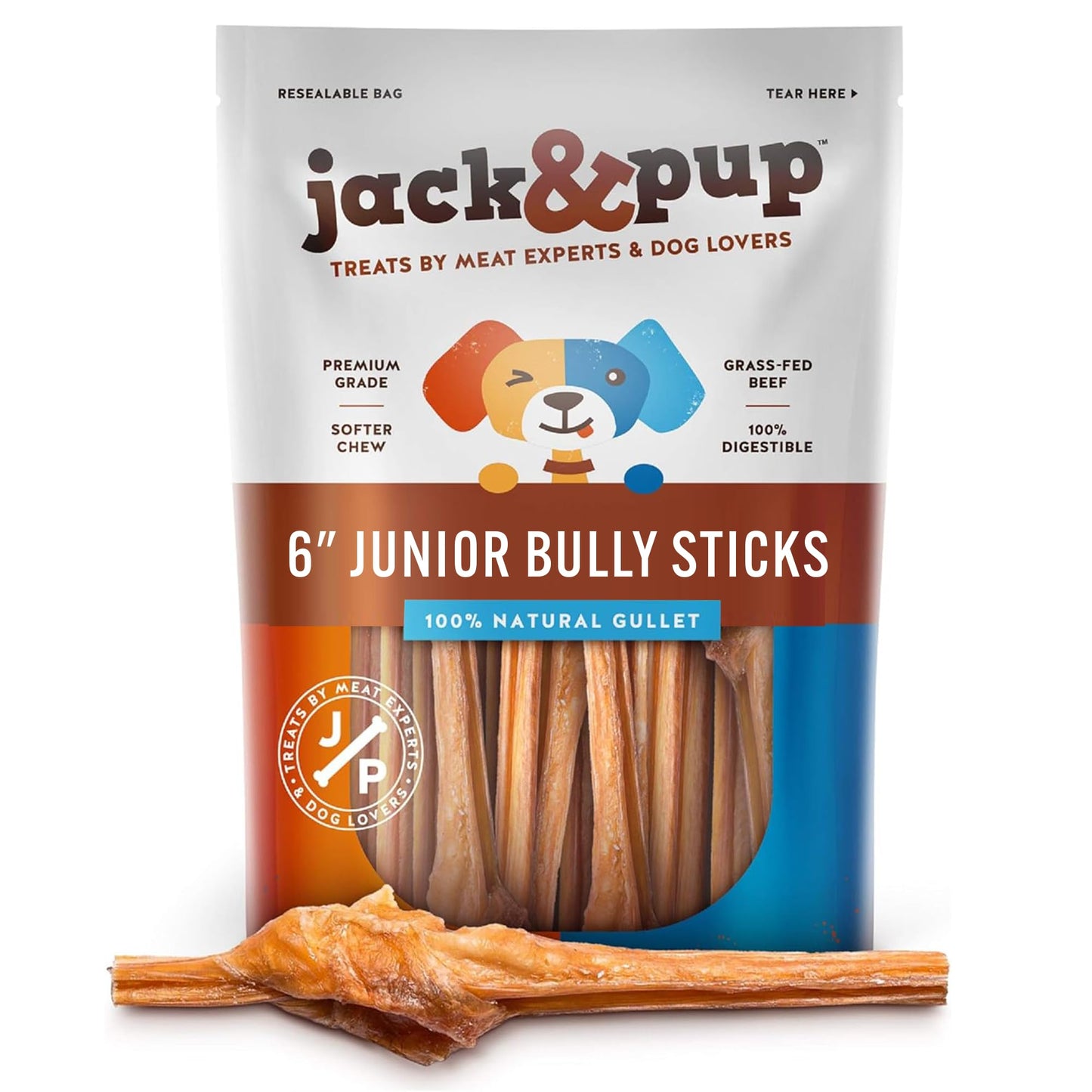 Jack&Pup for Dogs Bladder Bully Sticks for Small Dogs - 6 Inch Baby Bully Stick Dog Chew, Premium Grade All Natural Gourmet Puppy Treat Chews - for Teething Puppies (10 Pack)