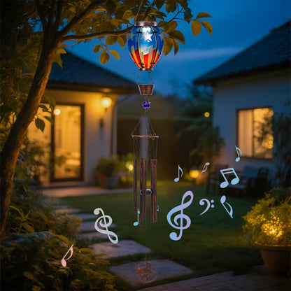 MUMTOP Solar Wind Chimes for Outside - American Flag Hot Air Balloon Wind Chimes Outdoor Unique, Glass Windchimes Clearance for Garden, Patio,Yard Decor Gift
