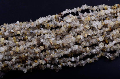 Natural Chip Stone Beads 5-8mm Rutilated Quartz About 400 Pieces Irregular Gemstones Healing Crystal Loose Rocks Bead Hole Drilled DIY for Bracelet Jewelry Making Crafting (5-8mm, Rutilated Quartz)