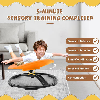 Zhenx Spinning Chair for Autistic Kids (Ages 3-18) - 220LBS Capacity Sensory Swivel Seat - Sensory Toy for Teens with ADHD/Autism - Sit and Spin Calming Gift to Improve Focus & Body Balance (Orange)