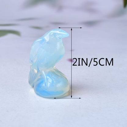 WUYOUSHI Natural Opal Crystal Raven Statue 2" Healing Crystal Handmade Sculpture Lucky Guardian Pocket Statues Reiki Meditation Office Home Decoration Gift
