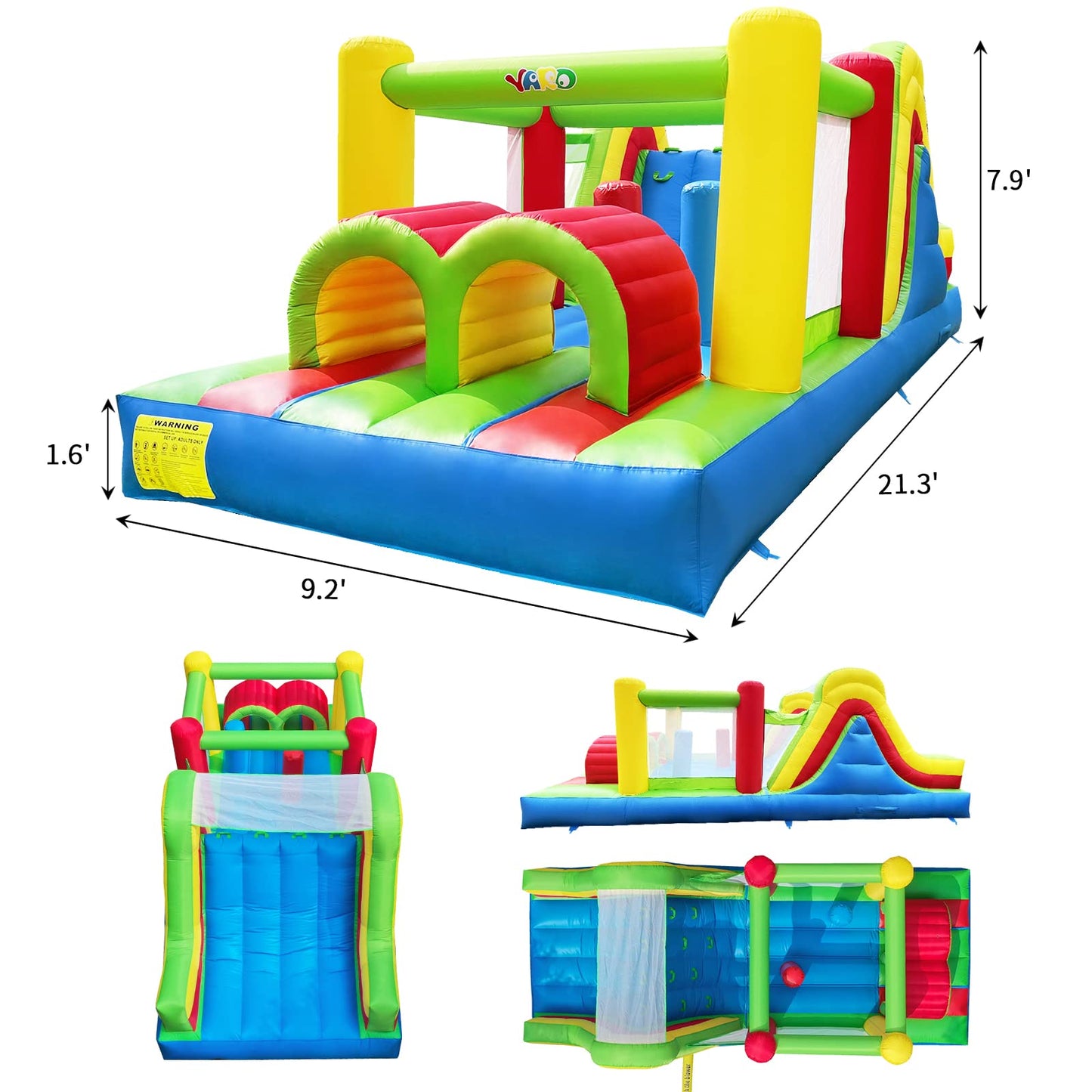 YARD Bounce House for Big Kids 5-12, 21.3'x9.2'x7.9' Inflatable Obstacle Course Bouncy Castle with Large Slide for Ages 3-6,8-12, Jump House with 750w Blower for Outdoor Party 750w-Green