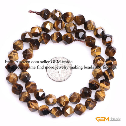 GEM-Inside Natural 8mm Yellow Tiger Eyes Gemstone Loose Beads Faceted Cambay Crystal Energy Stone Power for Jewelry Making 15"