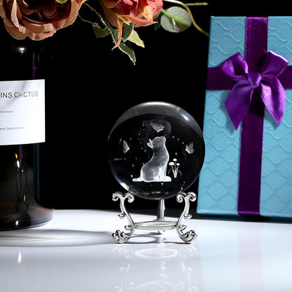 MAIBAOTA Cat Gifts for Cat Lovers Women 3D Crystal Cats Theme Stuff Figurines Money Attraction Decor Good Lucky Gifts 60mm Glass Laser Ball Paperweight with Stand Glass Sphere