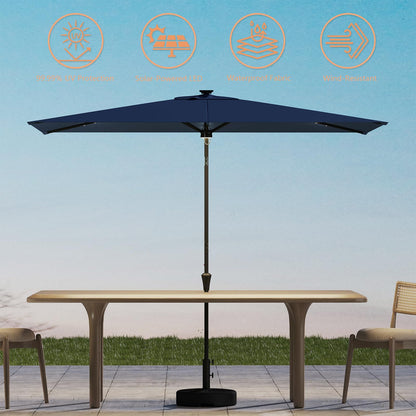 C-Hopetree 6.5 x 10 ft Rectangular Outdoor Patio Market Table Umbrella with Solar LED Lights, Navy Blue
