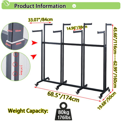 FKKPRVAX Floor Standing Metal Garment Rack - Heavy Retail Display Racks With Wheels, 8 Arms Clothing Rack, Square Tubing Portable Shirt Racks, Merchandise Display For Hanging Clothes (L-Black)