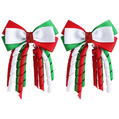 2PC Christmas Curly Ribbon Hair Bow Clips 3 Inch Women Girls Party Hair Accessories