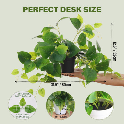 Tiita 1 Pack Fake Plants Artificial Scindapsus Aureus in Pots, Realistic Fake Greenery Potted Plants for Home Office Desk Window Sill Bathroom Bedroom Outdoor Indoor