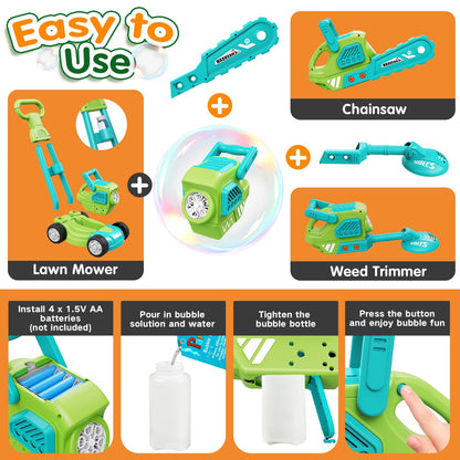 Bubble Lawn Mower for Kids, 3-in-1 Bubble Machine Blower with 10 Bubble Solution, Outdoor Push Toys for Toddlers Ages 3-8, Birthday Easter Summer Gift for Boys Girls 3 4 5 6 7 8 Year Old