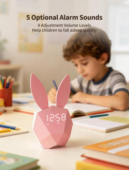 MASHI Bunny Kids Alarm Clock for Girls, Pink Alarm Clock with Night Light & Snooze, Sound Activated Digital Clock, 5 Ringtones & Adjustable Volume,Gift Ideas for Kids Girls Teens Room Decor (Pink)