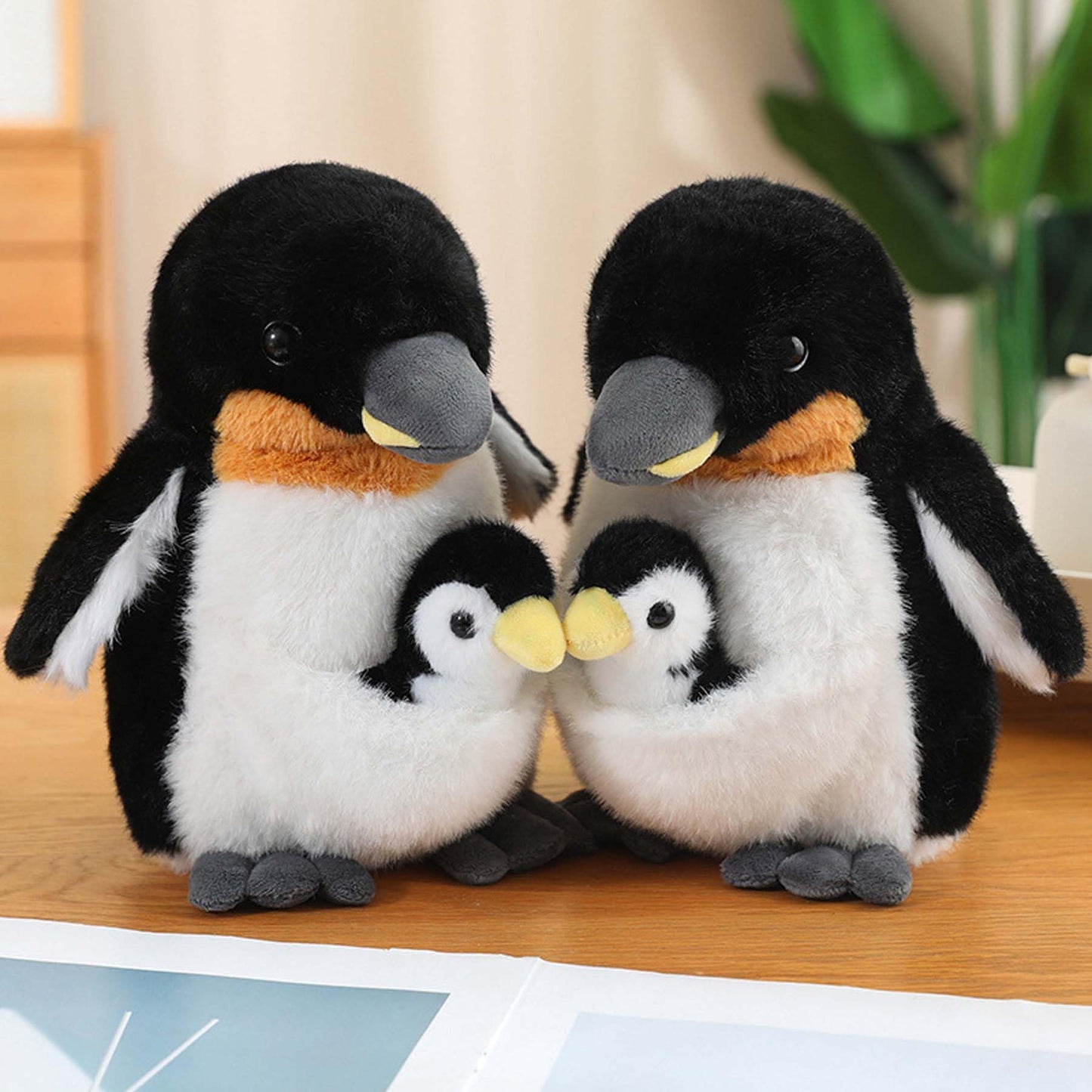 Ruzucoda Plush Mum Penguin with Baby Stuffed Toys Prentend Play Animals Dolls Gifts for Kids 10Inches