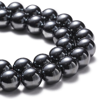 10mm Natural Black Hematite Gemstone Beads Polished Round Smooth Stone Beads for Bracelets Jewelry Making 15inch Loose Beads