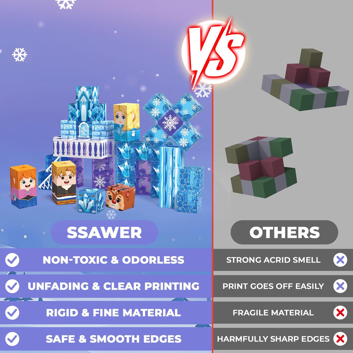 SSAWER 48 PCS Magnetic Blocks Building Toys for Kids Ages 4-8, Magnetic Cubes, STEM Sensory Toys for Boys & Girls, Christmas Birthday Gifts for Kid Ages 3+