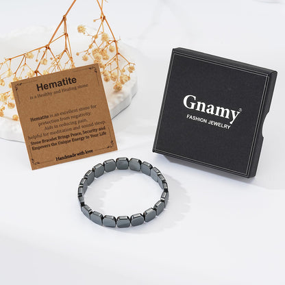 Gnamy Hematite Bracelet for Men, Gifts for Men Him Husband Boyfriend, Natural Hematite Stone Beaded Stretch Healing Bracelets Birthday Inspirational Jewelry Gifts for Man Male