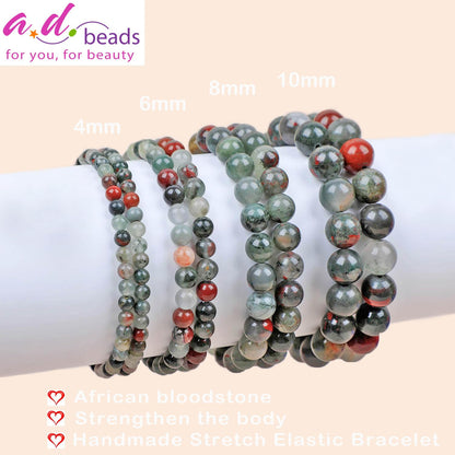 AD Beads Handmade Gemstone Stretch Elastic Bracelet Crystal Healing Reiki Nature's Beauty and Spiritual Essence Unisex (4mm, African Bloodstone (Strengthen the Body))