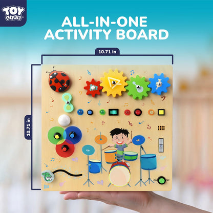 TOY Life Montessori Wooden Busy Board for Toddlers, Baby Fidget Boards with LED Light Switches, DJ Music Game, 4 Gears, Sensory Toys Light Switch Travel Toys for 1+ Year Old Baby and Toddler