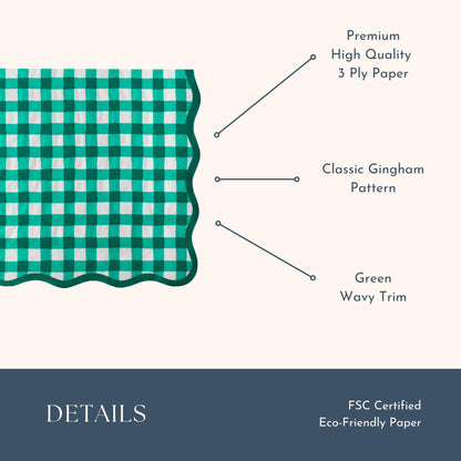 Bonjour Fête Green Gingham Paper Party Dinner Napkins | Premium Party Supplies | St. Patrick's Day, Father's Day Gatherings, & Christmas Parties | Pack of 20, 6.5" Folded