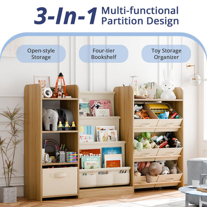 IKALIFE Kids Toy Book Storage Organizer - Large Bookshelf with 7 Removable Bins, Baby Bookshelf and Toy Storage, 4-Tier Book Shelf for Kids Room, Playroom, Classroom, 51 inch, Burlywood