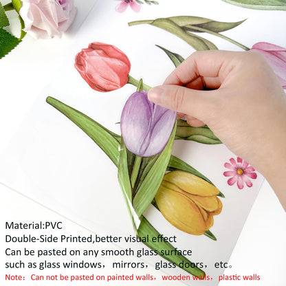 83 PCS Summer Window Clings Spring Flower Window Stickers Decorations for Glass Windows, Easter Tulip Butterfly Flower Window Decals
