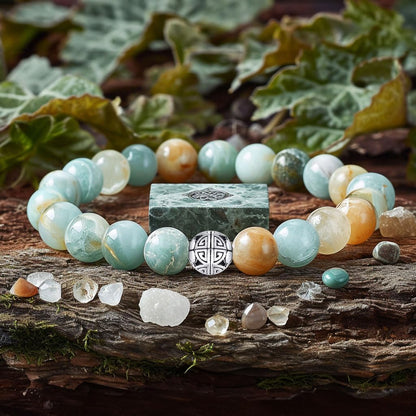 MetJakt Healing Crystals Beaded Bracelets for Womens Natural Gemstone 8mm Beads Stretch Bracelets with 925 Sterling Silver Double Happiness Pendant (Amazonite)
