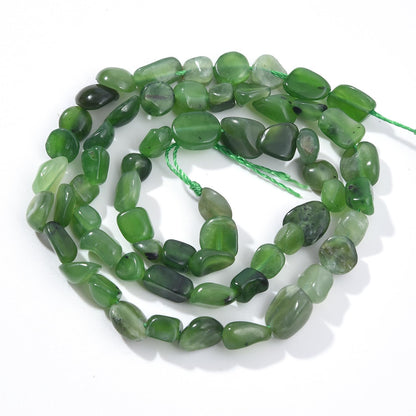 jodaying 6-8mm Natural Green Canada Jade Nuggets Oval Free Tumbled Pebble Semi Precious Gemstone Loose Stone Beads Approx 15.5 inch for DIY Jewelry Making