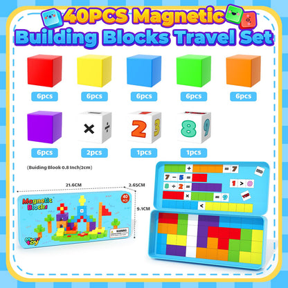Minecftoy Magnetic Blocks Mini Travel Essentials Toddler Toys with Case Set, Kids Magnet Building Blocks Sensory Montessori Autism Toys for 3+ Boys & Girls Birthday Gifts