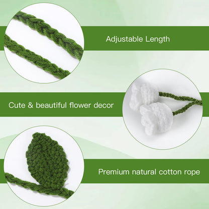 OCIOLI 2 Pack Boho Handmade Flower Curtain Tiebacks Curtain Holdbacks - No Drill Rope Curtain Holder, Drapery Holdback Decorative Pull Backs for Nursery & Bedroom Decor (2, Lily of The Valley)