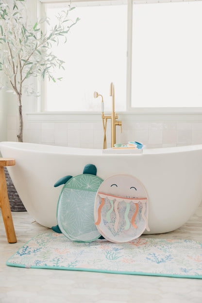 Copper Pearl Oceana Bath Toy Organizer with Suction Cups Extra-Large Mesh Bath Toy Holder for Bathtub, Quick-Dry Bath Toy Storage Net, Convenient Bath Toy Net for Tub - Cora