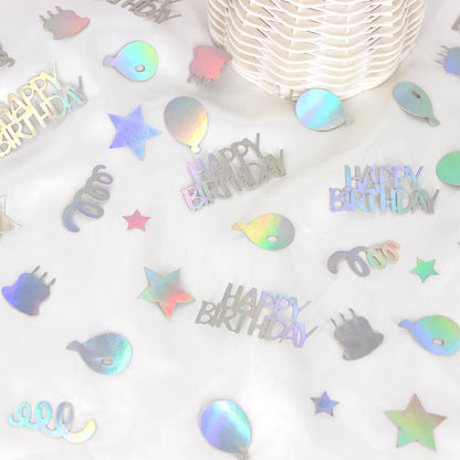 Vofrise Happy Birthday Confetti for Table Iridescent Balloon Star Shaped Table Scatter Suitable for Disco Themed Birthday/Anniversary Party Decorations