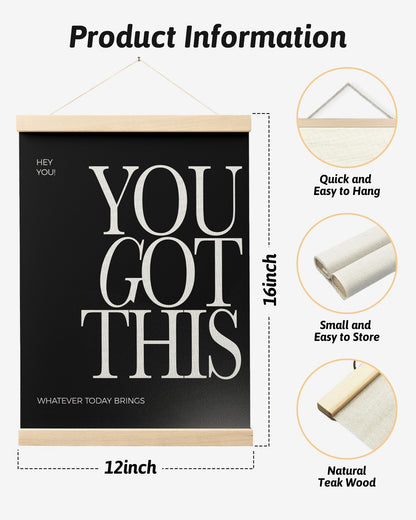 FGFK Inspirational Wall Art Poster Hanger Frame, You Got This Positive Affirmation Motivational Quote Canvas Prints Framed Wall Decor for Home Living Room Office, 12x16 Inch