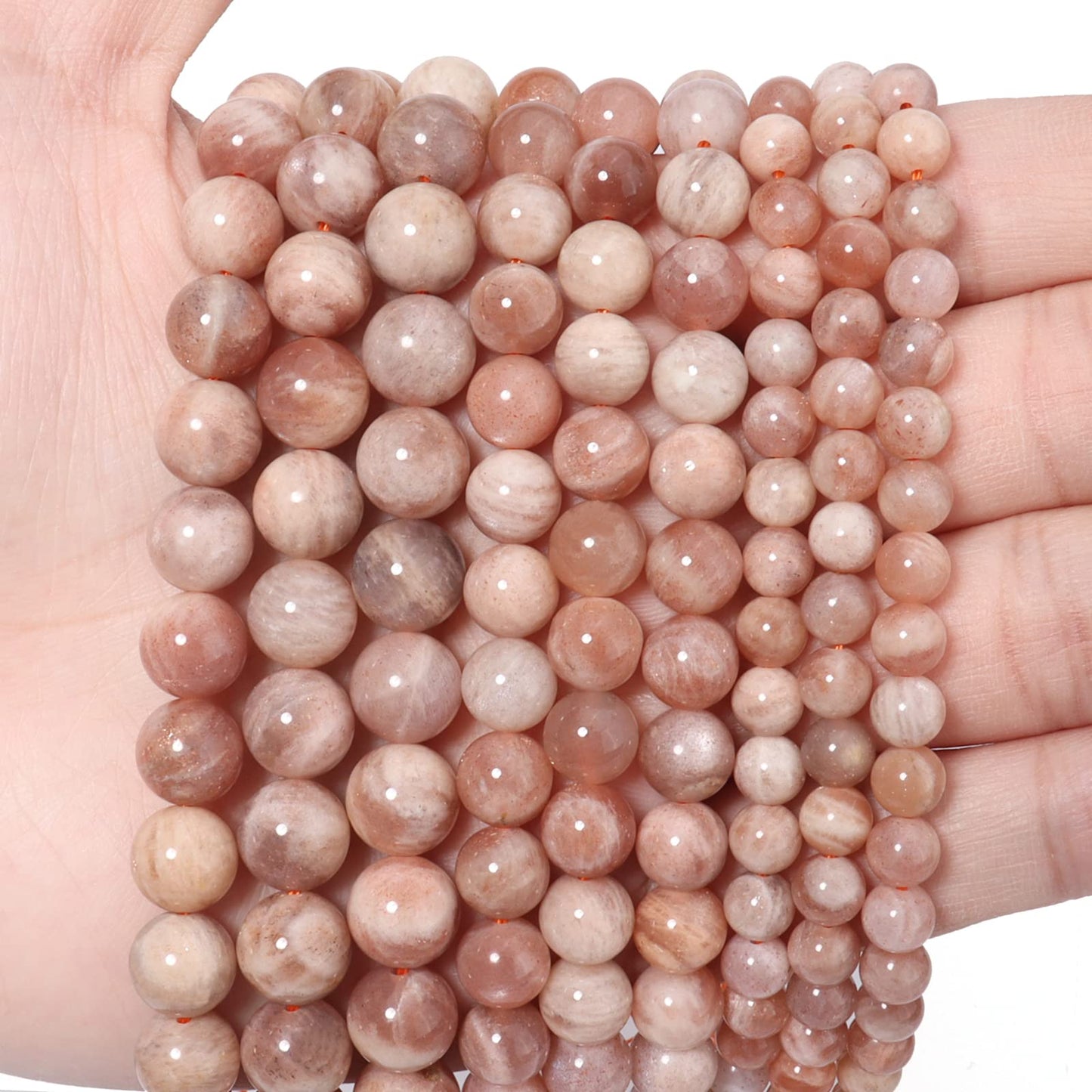 Siomia 35pcs 10mm Natural Sunstone Gemstone Energy Healing Crystal Round Loose Stones for Jewelry Making, DIY Bracelets Necklaces