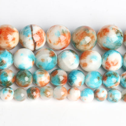 Yochus 60pcs 6mm Blue&Orange Persian Jade Energy Healing Round Bulk Gemstone Beads for Jewelry Making Bracelet Necklace Earring DIY