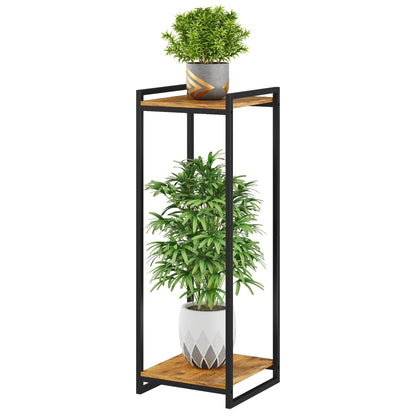 yeavs 2-Tier Plant Stand Indoor, 34" Tall Modern Plant Shelf Corner Flower Pot Holder Organizer for Living Room Balcony Garden, Rustic Brown