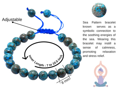 Amazing Gemstone Sea Pattern Bracelet, Gifts For Men & Women - Protection Healing Crystal Bracelet - 8mm Gemstone Beaded Adjustable Bracelet, Pulseras Para Hombres Mujer Stocking Stuffers