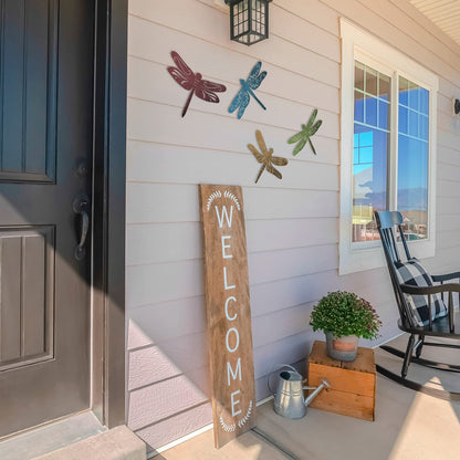 Teling 4 Pcs Metal Hummingbird Wall Art Metal Dragonfly Wall Decor for Modern Farmhouse Rustic Home Living Room Bedroom Kitchen Patio Indoor Outdoor Decor(Dragonfly)