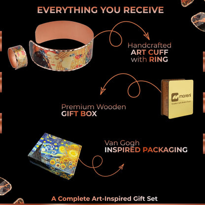 Moreni Copper Bracelet for Women with Wooden Gift Box – Art-Inspired Elegant & Timeless Handmade Jewelry Gift (The Kiss – Bracelet with Ring)