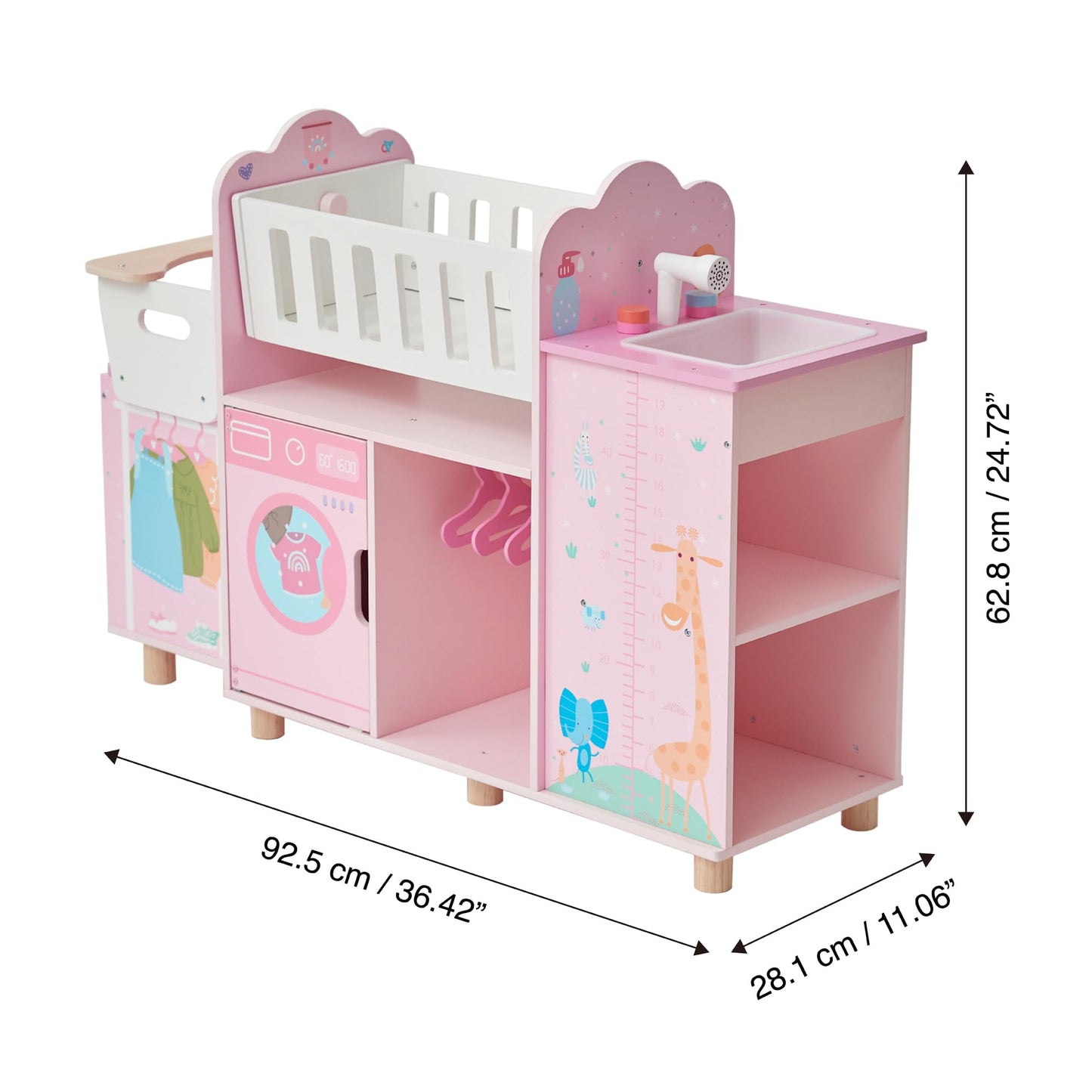 Olivia's Little World 6-in-1 Wooden Baby Doll Nursery Set – Crib, High Chair, Changing Table, Doll Furniture for 16” Dolls – Baby Doll Accessories Playset for Girls Ages 3+, Pink