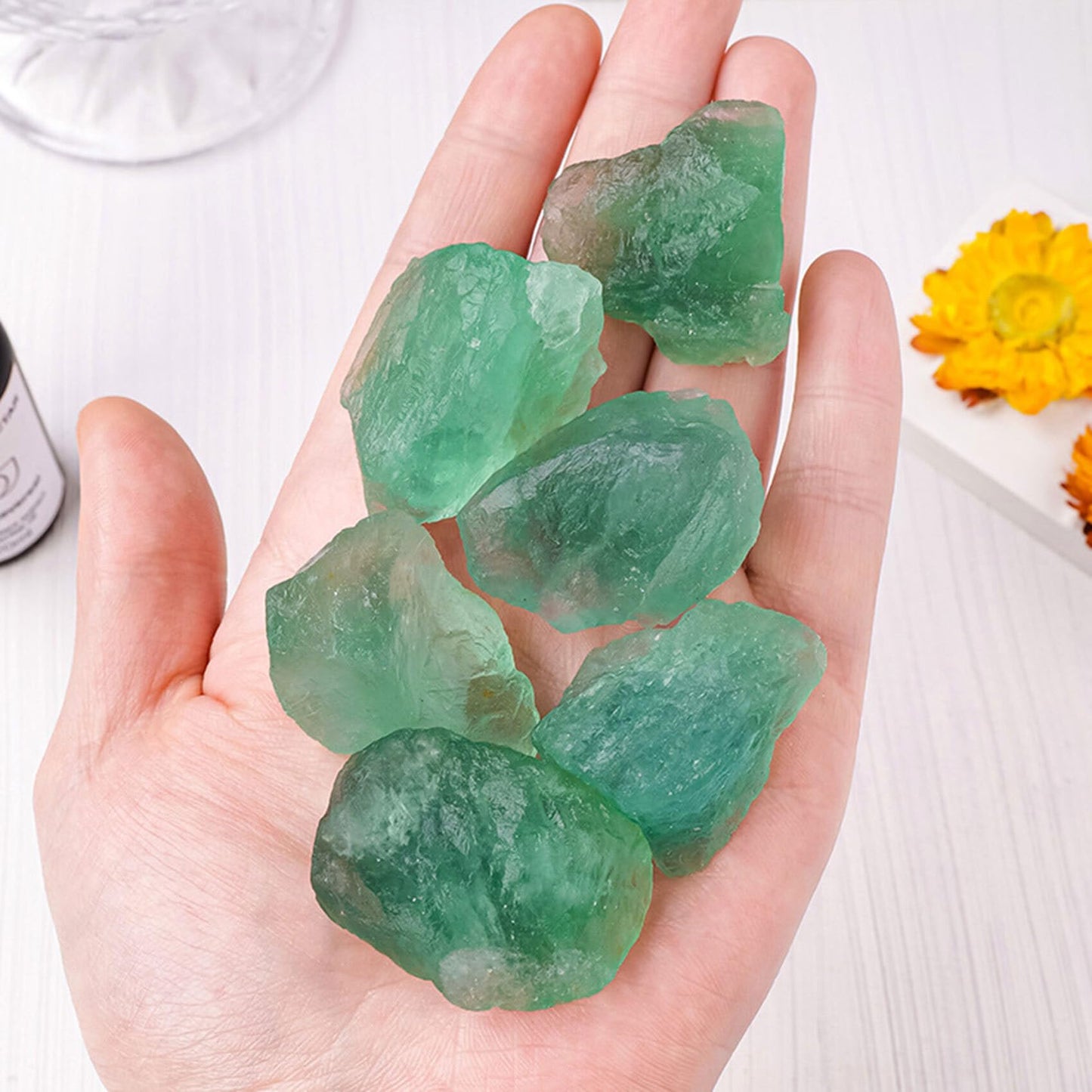Green Fluorite Raw Crystals Healing Crystals Natural Rough Stones 1.2-2" for Tumbling, Fountain Rocks, Yoga, Meditation, Polishin, Gift 19