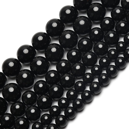70PCS Natural 8MM Healing Gemstone, Black Tourmaline Energy Stone Round Loose Beads, Semi-Precious Crystal Beads with Free Elastic String for Jewelry Making DIY