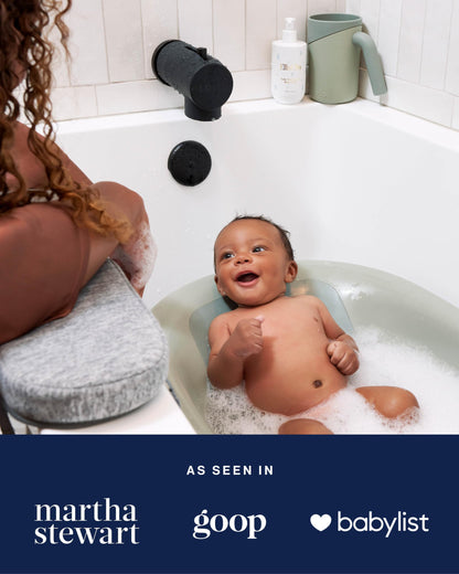 Lalo Bathtime Starter Kit - 3-Piece Set Includes Modern Baby Bathtub, Rinse Cup & Spout Cover - Safe, Easy to Clean Design for Newborns - 25.3 x 18 x 7.7 in, 10 lb - Sage