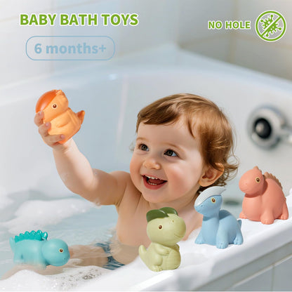 AMCHSURI Mold Free Bath Toys, Dinosaur 9 Pack |Cute, Not Hold Water Design | Soft, Squeezable & Float on Water | Safe Non-Toxic Easy-Grip Bath Toys Toddlers 2-4 | Great Baby Bathtub Pool Water Toys