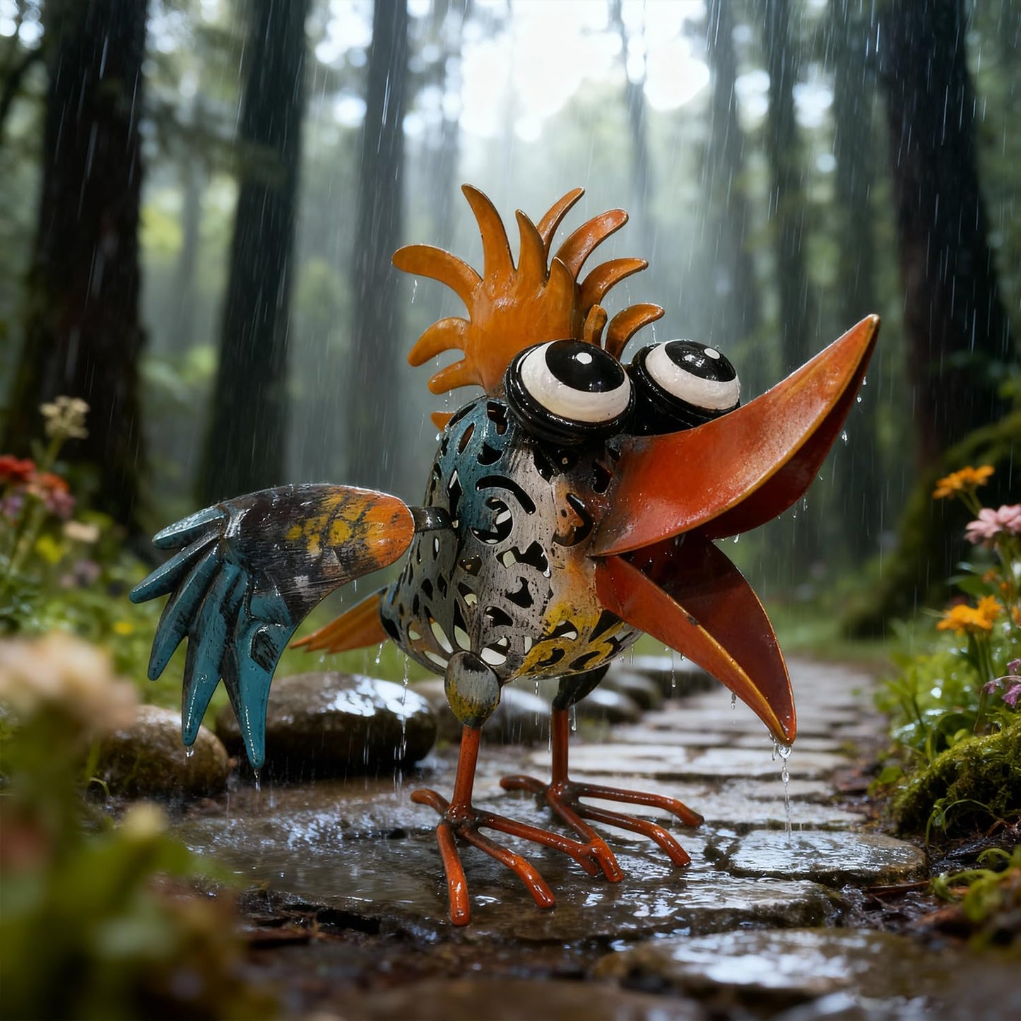 Art Deco Metal Rooster Garden Statue, Weatherproof Outdoor Indoor Decor - Painted Metal Sculpture with Hollow Design, Unique Gift for Housewarming Mother's Day Garden Enthusiasts Yard Housewarming