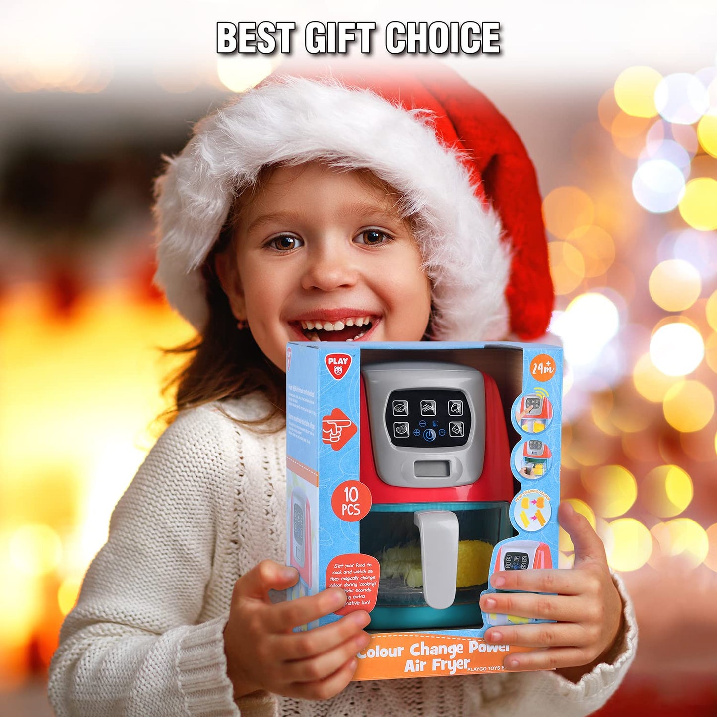 Toy Air Fryer for Kids, Kids Play Kitchen Playset Accessories, Chefs Pretend Kitchen Appliance Toys Oven w/Light, Sound, Play Food Grill Cooking Utensils for Boys Girls Toddlers 2+