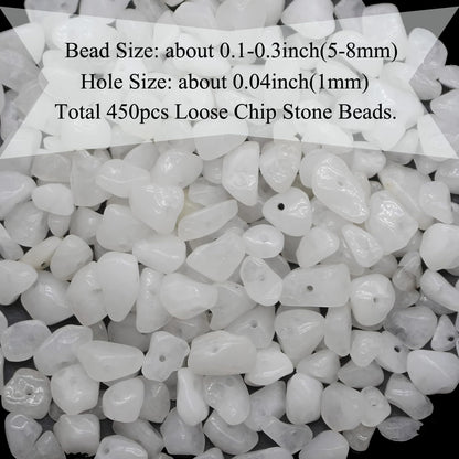 Natural Chip Stone Beads 450pcs White Jade Chips 5-8mm Genuine Real Irregular Healing Crystal Rocks Hole Drilled DIY Loose Gemstone Beads for Jewelry Making Bracelet Earrings Necklace Crafting