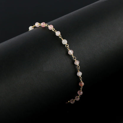 CRYSTALINES Natural Strawberry Quartz Gemstone Cluster Bracelet, Handmade Boho Jewelry for Women, 14K Gold Plated Rosary Chain Beads, Healing Crystals & Stones, Birthday Christmas Gift 8"