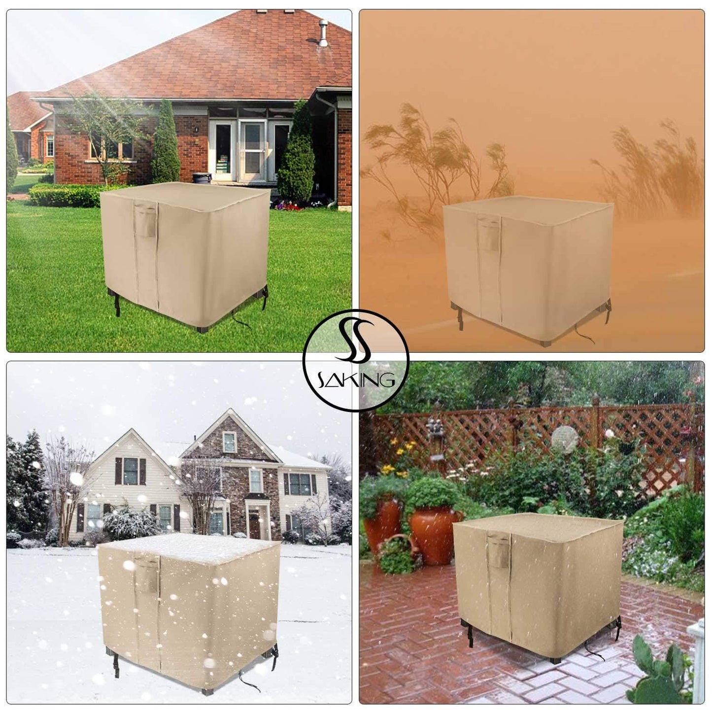 Saking Fire Pit Cover 38 Inch, Waterproof Heavy Duty 600D Square Firepit Covers Gas Fireplace Fire Pit Table Cover for Propane Fire Pit - 38 x 38 x 28 Inch (Beige)