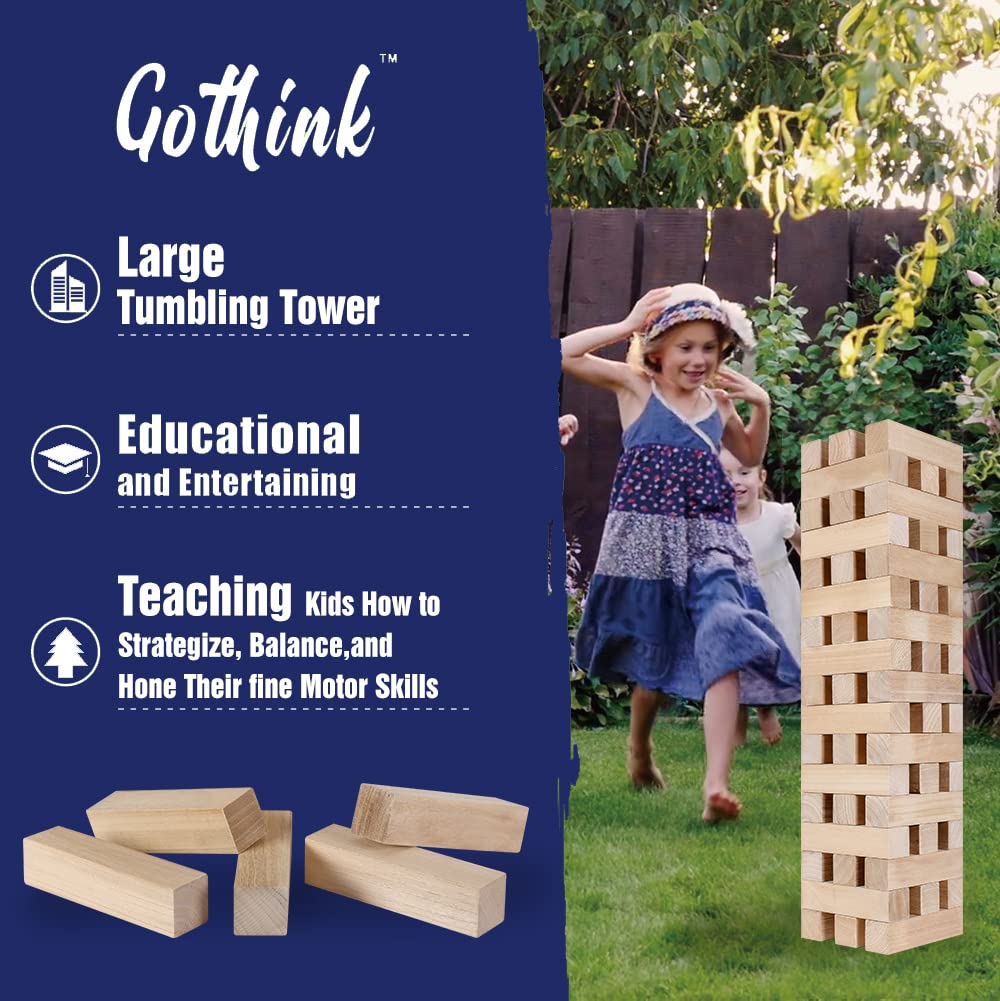 GOTHINK Giant Tumbling Tower Game, Super Large 51pcs Wooden Blocks Stacking Game, Stacking to Over 6 Feet, Jumbo Timber Blocks with Carry Bag, Jumbo Outdoor Indoor Game Toy Gift for Kids and Adults