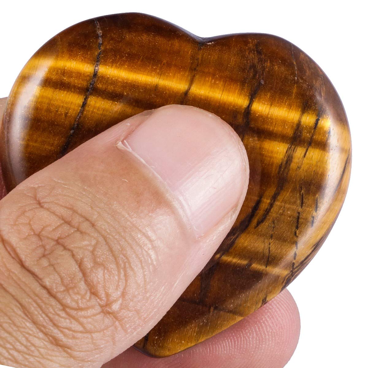 rockcloud Pack of 2 Tiger Eye's Crystal Thumb Worry Stone for Anxiety, Healing Crystal Pocket Palm Stone, Heart Shape