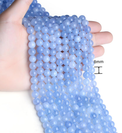 NUKAYAI Natural Stone Beads 100pcs 8mm Blue Aquamarine Round Stone Beading Loose DIY Smooth Beads for Bracelet Necklace Earrings Making