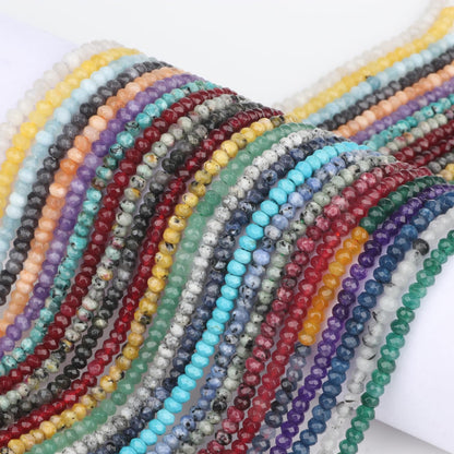2 String 220PCS 3x5mm Natural Grey Color Speckled Beads for Jewelry Making, Songxi Facted Loose Gemstone Beads for DIY Bracelet Necklace Making Supplies with Energy Healing Chakra Power